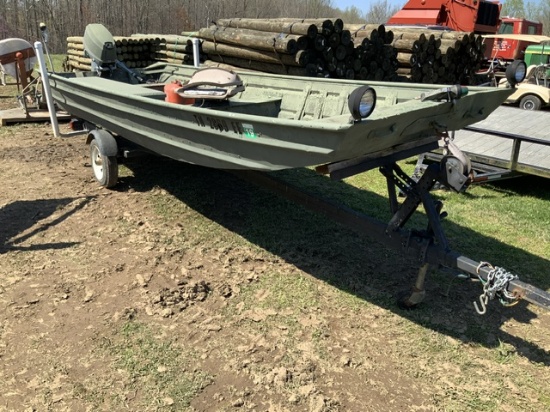 16' Flat Bottom Boat w/Trailer and Motor