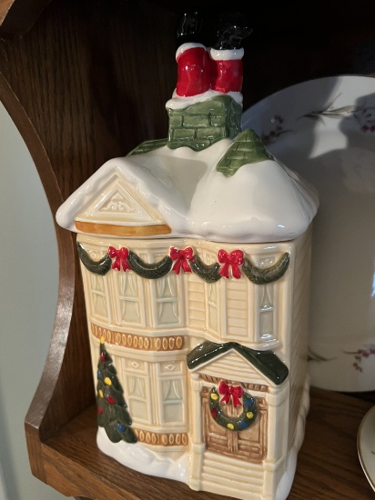 3 Cookie Jars-Santa, Bird House, and Victorian Home w/Santa in the Chimney