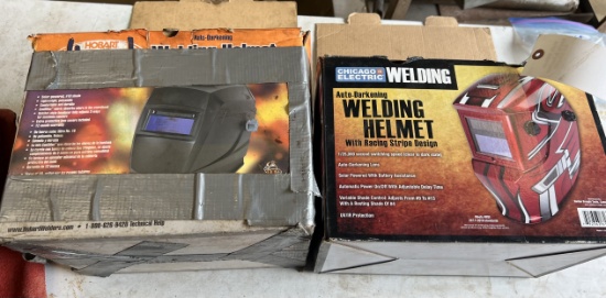 Welding Helmets and a Pair of Gloves