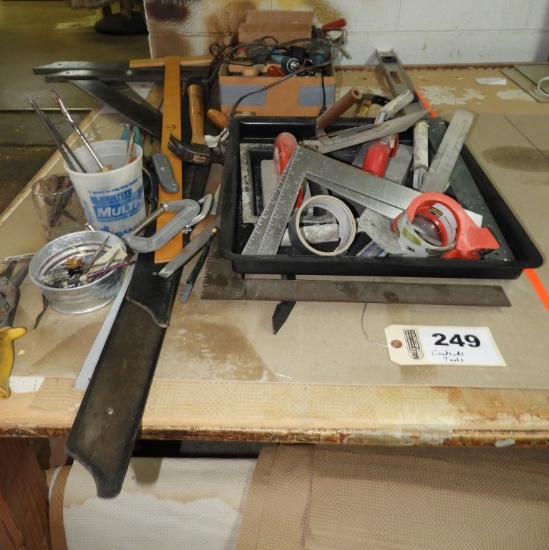 Table top of tools - trowels, T-squares, more