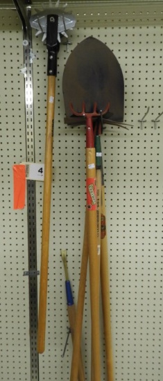 Garden tool pkg: shovel, hoe, scratcher & edger