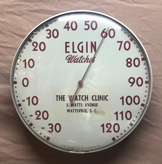 Elgin Watches Round Thermometer 12" Dia.