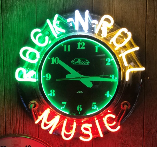 Rock-N-Roll Music Round Neon Lighted Clock 21" Dia