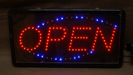 Open Led Flashing Sign     9.75" tall x 18.75 Wide