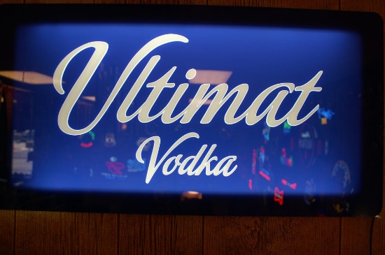 Ultimat Vodka reverse on plastic light up sign