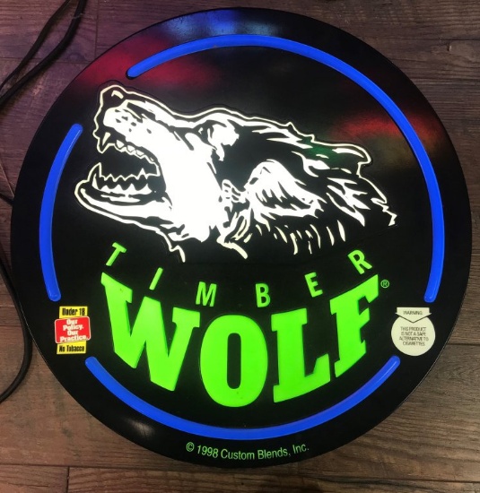 Timber Wolf Tobacco plastic faced sign     18" dia