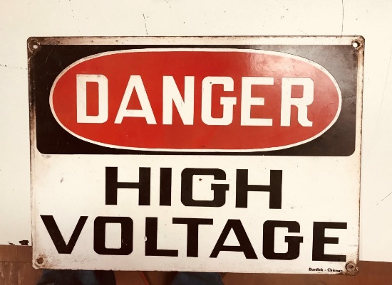 Danger High Voltage Single Sided Porcelain Sign