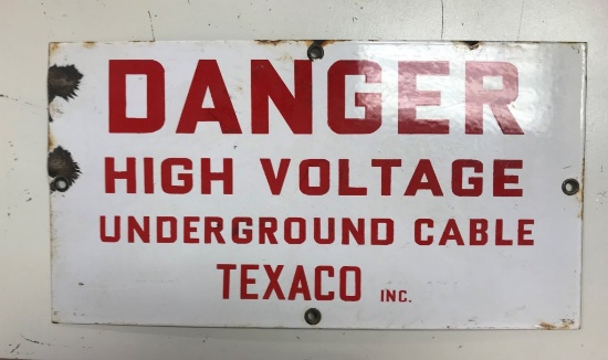 Texaco Danger High Voltage Porcelain Sign 8"x15"
