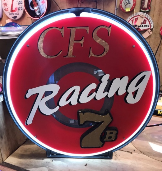 CFS Racing Two Cars Rotating  Neon Lighted Sign