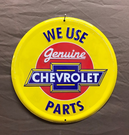 Chevrolet Parts Round Tin Sign 12"Dia.