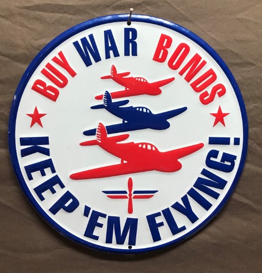 Buy War Bonds Round Embossed  Tin Sign 11-3/4" Dia