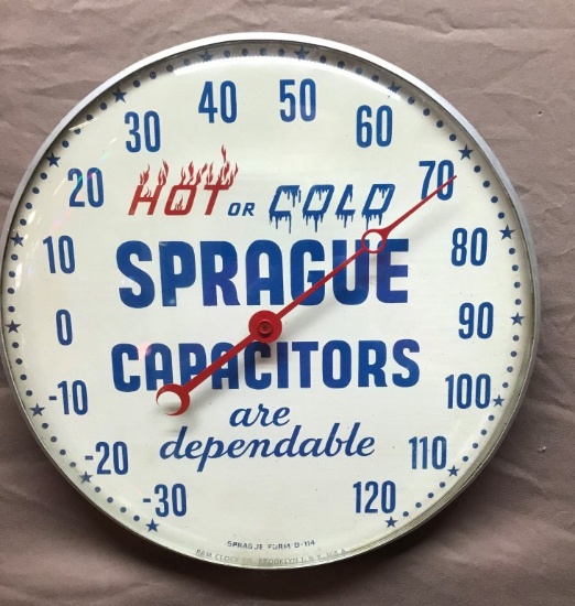 Sprague Capacitors Round Thermometer 12" Dia.