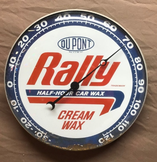Dupont Rally Car Wax Round Thermometer 12" Dia.