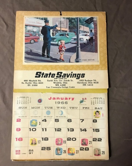 State Savings 1966 Calendar 12-1/2"x8"