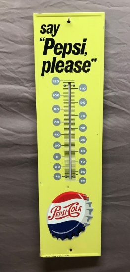 Pepsi-Cola Metal Embossed Thermometer 7"x27"