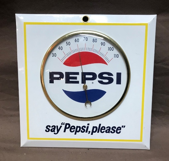 Pepsi Square Tin Thermometer 9"