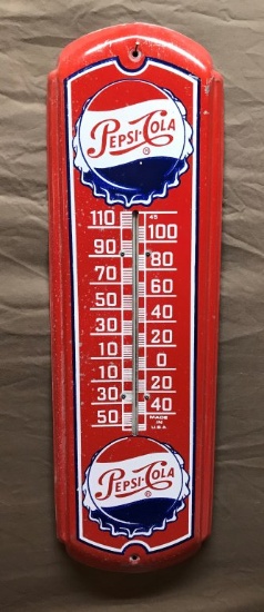 Pepsi-Cola Metal Thermometer 8-1/4"x27"