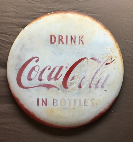 Coca-Cola Round Button Tin Sign 24" Dia.