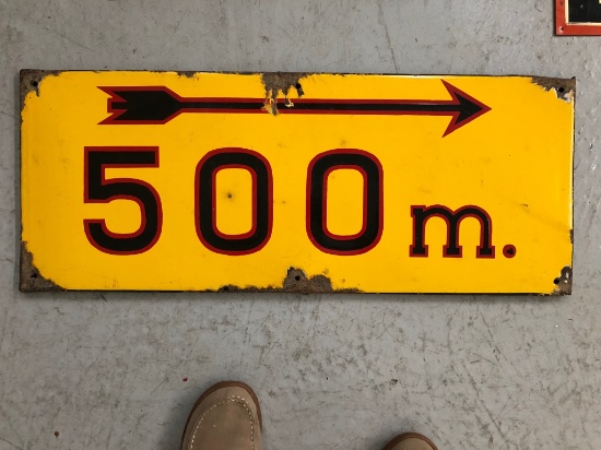 500 meter sign from England, SSP, 29"x12"