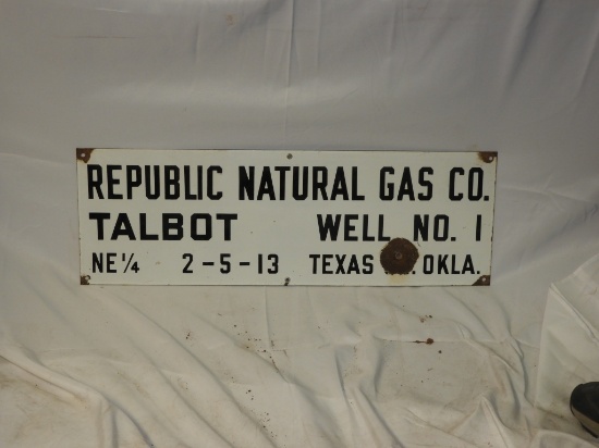 Republic Natural Gas Co. lease sign, SSP, 30"X10"