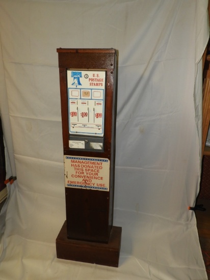 US Postal Stamp machine w/ wood stand, 17"X54"
