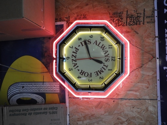 It's Always Time for Pizza double neon clock