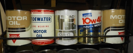 (5) 1 qt cans - Conoco motor oil, Tidewater motor
