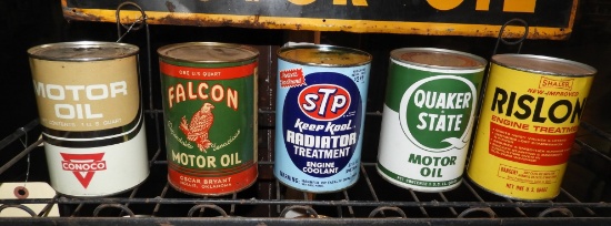 (5) 1 qt cans - Conoco motor oil, Falcon motor oil