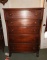 Wooden 5 drawer high boy chest, 53