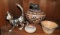 4 pcs - 1 lidded bear pottery pot, 1 cat, 1 candle