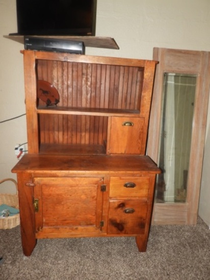 Primitive pine kitchen cabinet w/ beadboard backer