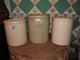 3 pcs - 6 gal. crock, 8 gal. Ada Pottery Company c