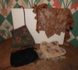 3 beaded purses & 1 beaded shawl
