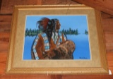 Indian painting on canvas, framed & matted