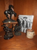 Group of western collectibles, 2 bronze statues