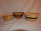 3 crockery bowls, 9 1/4
