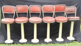 Set of 6 soda fountain stools, porcelain bases