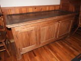 Unfinished pine dry sink, metal lined, w/ 3 doors,