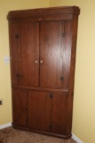 Pine corner cabinet, 3 doors w/ shelves, 79