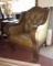 Oversized wood chair w/ vinyl upholstery