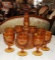 Amber Tiara decanter w/ 8 glasses