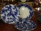 3 pcs, 2 flow blue plates & flow blue bowl