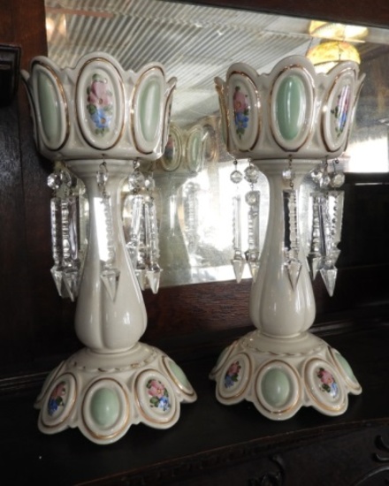 2 urns w/ crystals, 13 1/2"T