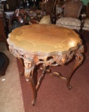 Carved scalloped edge table w/ inlaid wood accents