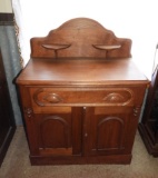 Walnut wash stand, dovetail joinery, carved pulls