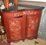 Corner cabinet w/ marble top, curved doors, marble