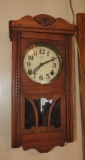 Primitive pine wall clock, time & chime