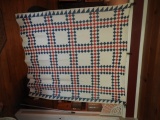 Blue Blue Red & White quilt, frayed, 69x75