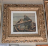 Man & girl rowing boat, framed, 28