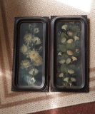 2 vintage framed floral prints w/ unusual frames